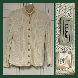 L.L. Bean Cable Knit Button Front Cardigan 100% Cotton Medium Made in Peru